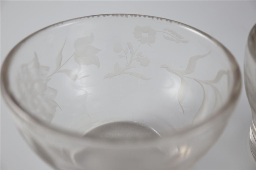 A pair of glass sugar or rinsing bowls, c.1745, of Jacobite significance, 10.5cm diameter